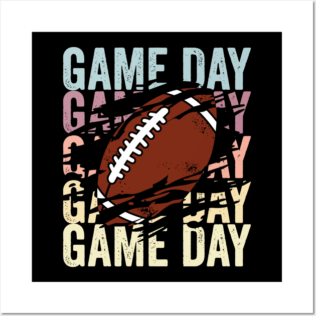 Game Day Football Vintage Sunset Colors Ripped Distressed Wall Art by DetourShirts